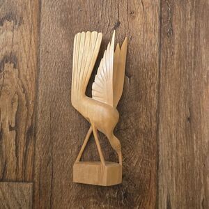 VTG Danish‑Style Wooden Heron Sculpture • Hand‑Carved Wading Bird